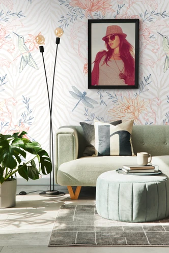 wallpaper floral colourful orange - non-woven wallpaper flowers plants Livingwalls - matt and smooth 