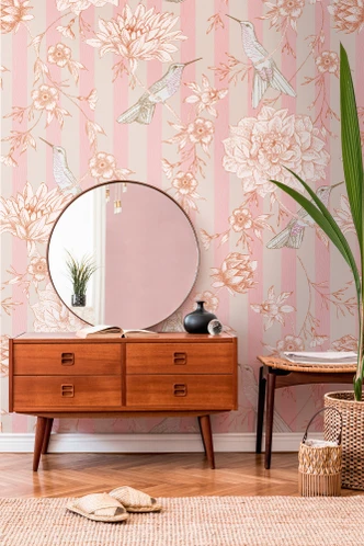 Fototapete Blumen rosa beige - Vliestapete Blumen Pflanzen Livingwalls - matt und glatt 