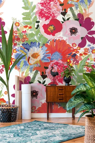 bloemen behang bont wit - vliesbehang bloemen Livingwalls - mat en glad 