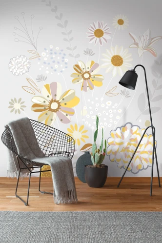Fototapet grå gul - non-woven Fototapet Floral Livingwalls - matt och slät 