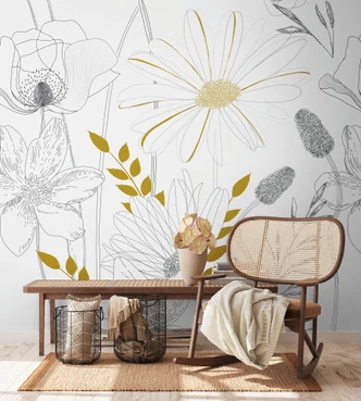 Papier peint Floral blanc noir - Papier peint intissé Fleurs Plantes Livingwalls - mat et lisse 