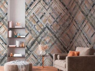 Fototapete Karo grau beige - Vliestapete kariert Kunst Livingwalls - matt und glatt 