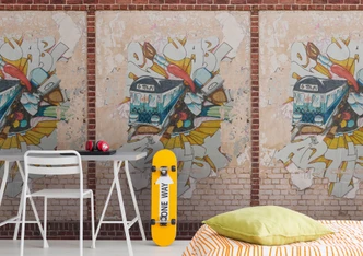 graffiti behang bruin beige - vliesbehang industrieel Livingwalls - mat en glad 