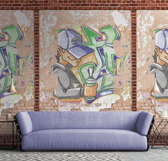 graffiti behang bruin beige - vliesbehang industriële Livingwalls - mat en glad 
