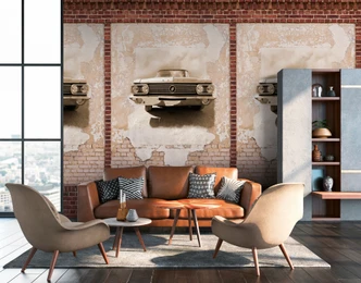 tapet veteranbil brun beige - non-woven tapet moderne vægge - mat og glat 