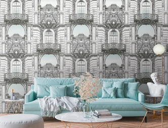 Papier peint bâtiment blanc noir - Papier peint intissé Architecture Livingwalls - mat et lisse 