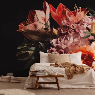 Fototapet rosa orange mörk - Icke-vävd tapet 3,75 m x 2,50 m blommotiv Fototapet rosa orange mörk - Icke-vävd tapet 3,75 m x 2,50 m blommotiv