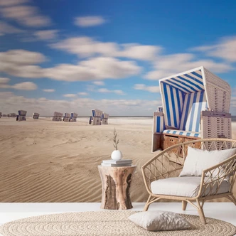 Beach chair wallpaper dunes blue beige - non-woven wallpaper 3,75 m x 2,50 m North Sea feeling 