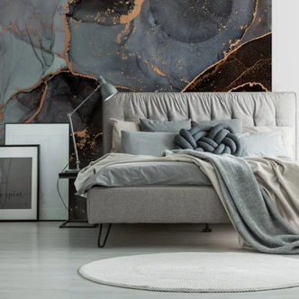 Abstrakt Fototapet svartgrå guld - Icke-vävd tapet 3,75 m x 2,50 m modern 