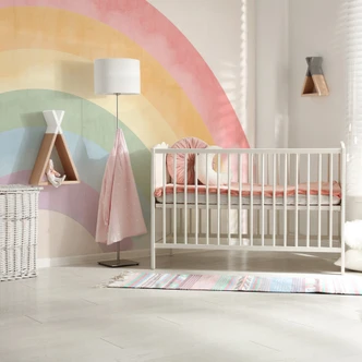 Fotomurale arcobaleno rosa pastello colorato 3,75 x 2,50 m - Carta da parati in tessuto non tessuto per bambini 