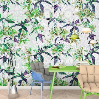 Livingwalls Fototapete Walls by Patel mosaic lilies 3 