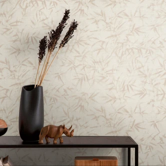 Leaves wallpaper cream beige - subtle patterned wallpaper with bamboo look - non-woven wallpaper 