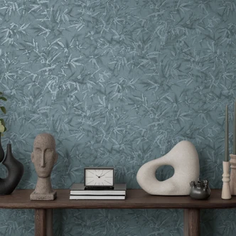 Leaves wallpaper blue gray - patterned wallpaper with bamboo look - non-woven wallpaper modern 