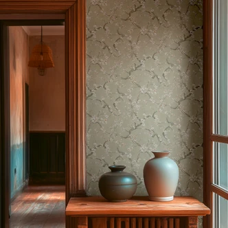 Bloesemtakken behang groen wit roze - Vliesbehang met kersenbloesem motief Bloesemtakken behang groen wit roze - Vliesbehang met kersenbloesem motief