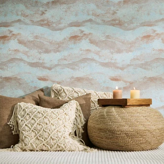 Papier peint dégradé bleu clair terracotta - motif abstrait - papier peint intissé 