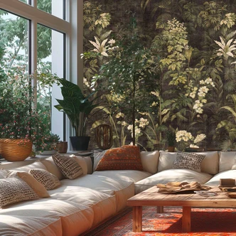 Jungle look donkergroen beige - Vliesbehang, uittrekbaar 