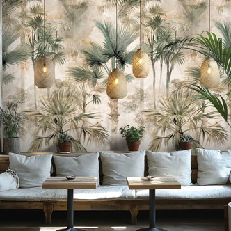 Tropische palmen beige groen Fotobehang - uittrekbaar & modern 