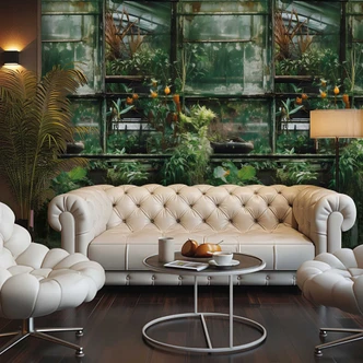 Kassen behang planten vintage groen - Vliesbehang botanisch uitzetbaar 