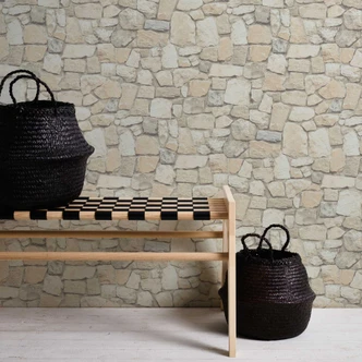 Selvklæbende tapet & møbelfilm - stenvæg - steneffekt - beige, creme - rulle 840x53 cm  