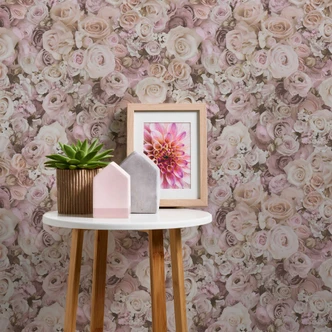 Selvklæbende tapet & møbelfolie - blomster - roser - pink - rulle 840x53 cm  
