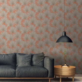 vliesbehang palmbladeren oranje beige - jungle behang woonkamer 