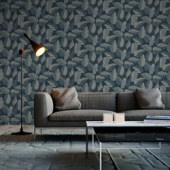 Vintage papier peint jungle plantes feuilles bleu vert papier peint intissé 