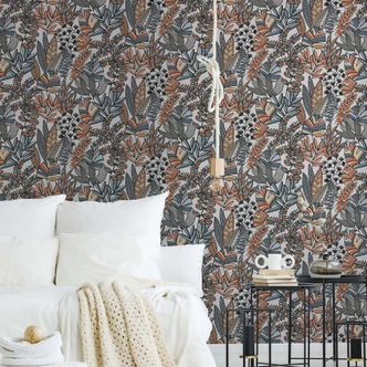 Tapete Bunt Blumen - Dschungel Muster Vliestapete Pflanzen Blätter  