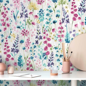 Blumen-Tapete Aquarelloptik Bunt - Mustertapete Pastellfarben - Vliestapete 