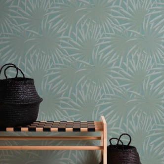 Tapete mit Blättern Mintfarben - Dschungel Vliestapete mit Palmenblatt 