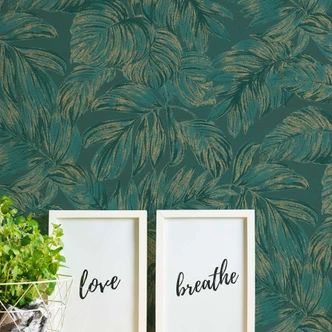 papier peint jungle vert or avec effet métallique - papier peint intissé feuilles de palmier papier peint jungle vert or avec effet métallique - papier peint intissé feuilles de palmier