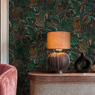 Icke-vävd tapet etnoblommor blad blågrön tapet tapet tapet blad tendrils  