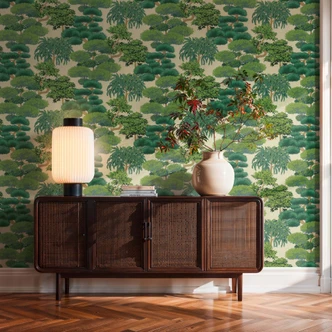 Icke-vävd tapet träd natur grön kräm tapet tapet tapet skog löv landskap  