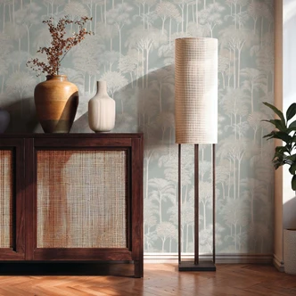 Icke-vävd tapet skogsträd palmer grön grädde tapet tapet tapet naturlandskap  