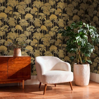 Icke-vävd tapet skogsträd palmer svart guld tapet tapet naturlandskap hall 