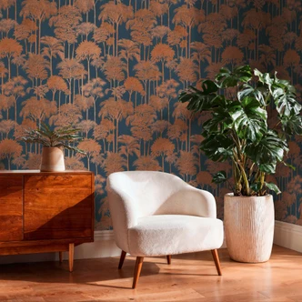 Icke-vävd tapet skogsträd palmer blåbrun metallisk tapet tapet tapet natur djungel 