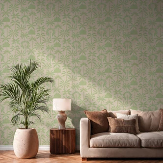 Icke-vävd tapet palmer beige grädde grön metallisk tapet tapet löv natur 