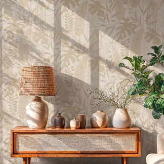 Icke-vävd tapet palmblad beige kräm metallisk tapet tapet natur hall 