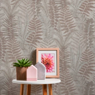 carta da parati floreale con felce grigio beige - carta da parati con foglie di felce  