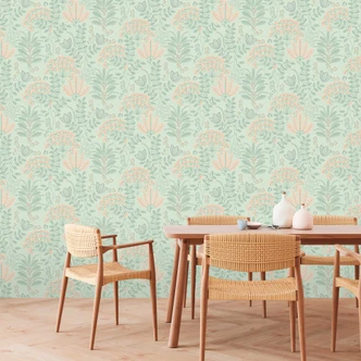 Papier peint intissé avec feuilles style rétro Gris Vert - papier peint floral Fleurs 