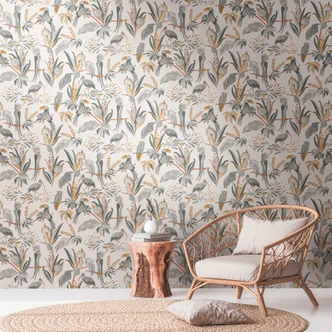 nature grey yellow - wallpaper with plants - non-woven jungle wallpaper 