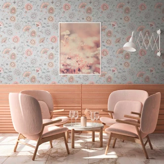 Papier peint floral classique gris rose - intissé nature - papier peint végétal Papier peint floral classique gris rose - intissé nature - papier peint végétal