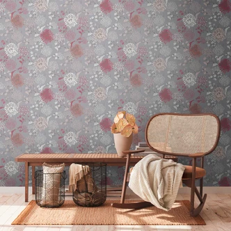 Papier peint floral gris blanc - papier peint floral abstrait - papier peint de salon naturel 