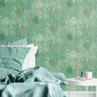 behang bloemen groen wit - vliesbehang planten bladeren - behang bloemen 