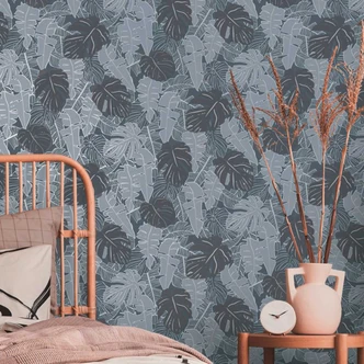 papier peint palmier gris anthracite - papier peint jungle - papier peint design feuilles de palmier 