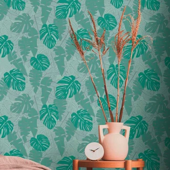 papier peint jungle avec feuilles de palmier vert argent - papier peint conservation texture - papier peint palmier 