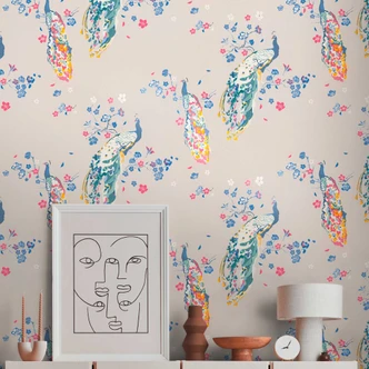 floral wallpaper grey blue - floral wallpaper with birds - non-woven wallpaper peacock floral wallpaper grey blue - floral wallpaper with birds - non-woven wallpaper peacock