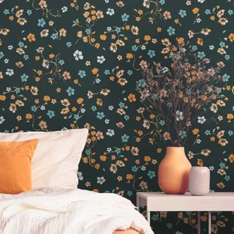 Flower wallpaper black yellow - natural wallpaper designer - fleece wallpaper flowers Flower wallpaper black yellow - natural wallpaper designer - fleece wallpaper flowers