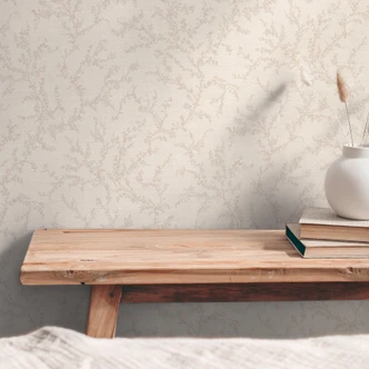 Carta da parati floreale con viticci beige crema - Carta da parati in tessuto non tessuto discretamente strutturata romantica 