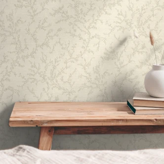 Papier peint floral avec rinceaux crème gris - papier peint intissé subtilement structuré naturel 
