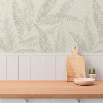 White cream gray plant wallpaper - non-woven wallpaper with fine matt leaf pattern 